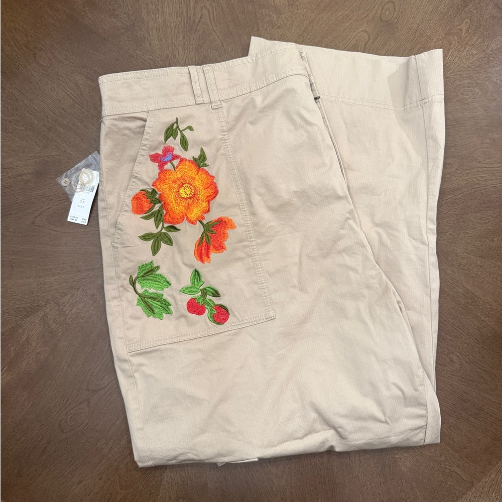 Anthropologie Floral Embroidered Cargo Pants